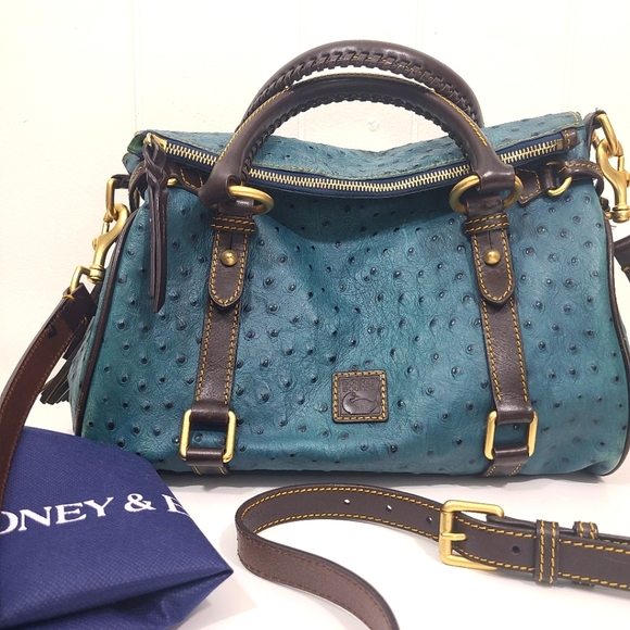 Dooney & Bourke Handbags - Dooney & Bourke Florentine Small Ostrich Colorblock Leather Satchel Teal T Moro